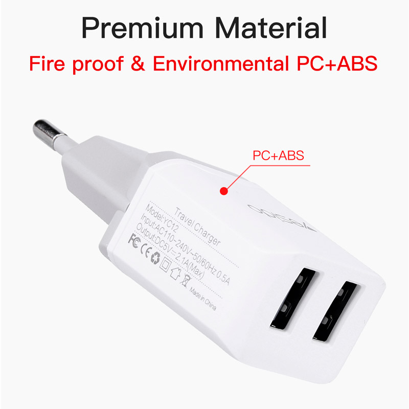 شارژر دیواری Yesido YC12 2Port 2.1A + کابل میکرو یو اس بی