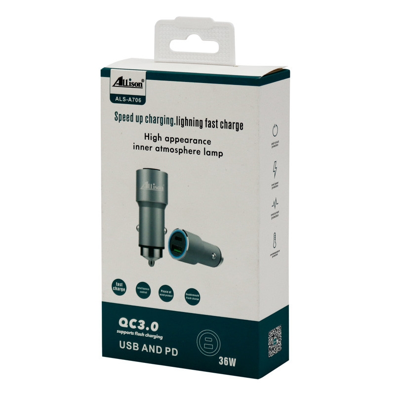 شارژر فندکی فست شارژ Allison ALS-A706 QC3.0 3A PD 36W