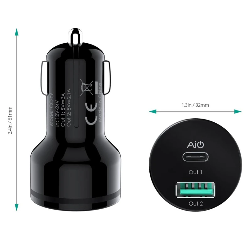 شارژر فندکی Aukey CC-Y9 3A 25.5W