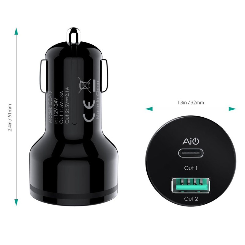 شارژر فندکی Aukey CC-Y9 3A 25.5W