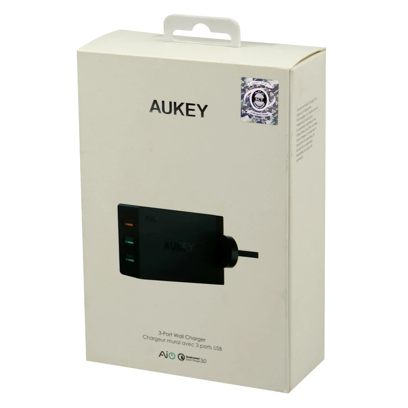 شارژر دیواری فست شارژ Aukey PA-T14 3Port QC3 3A 42W + کابل میکرو یو اس بی