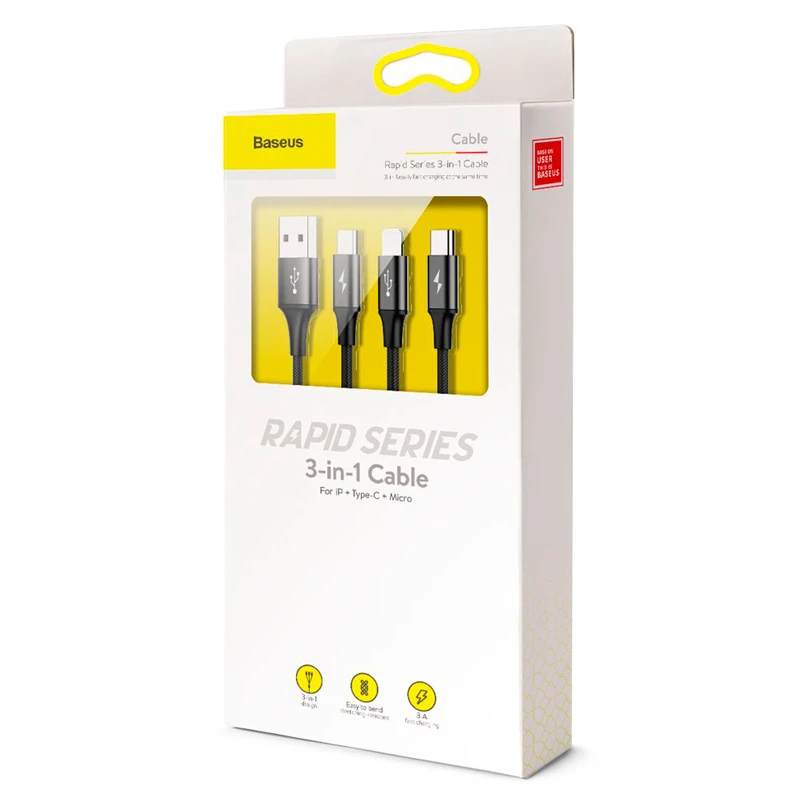کابل 3 سر فست شارژ Baseus Rapid Series CAMLT-SU 3A 1.2m
