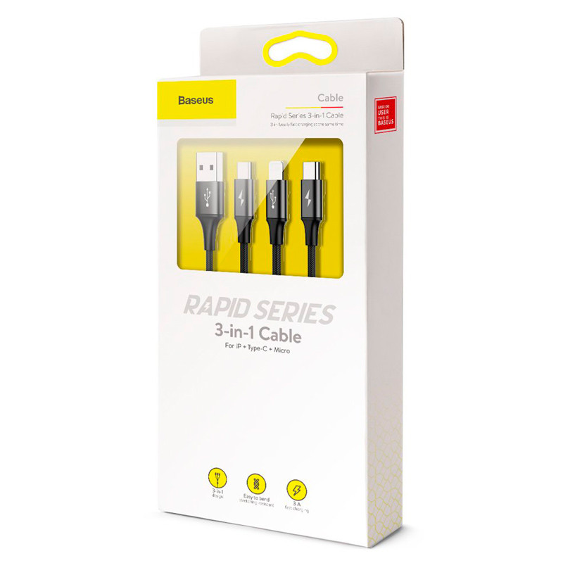 کابل 3 سر فست شارژ Baseus Rapid Series CAMLT-SU 3A 1.2m