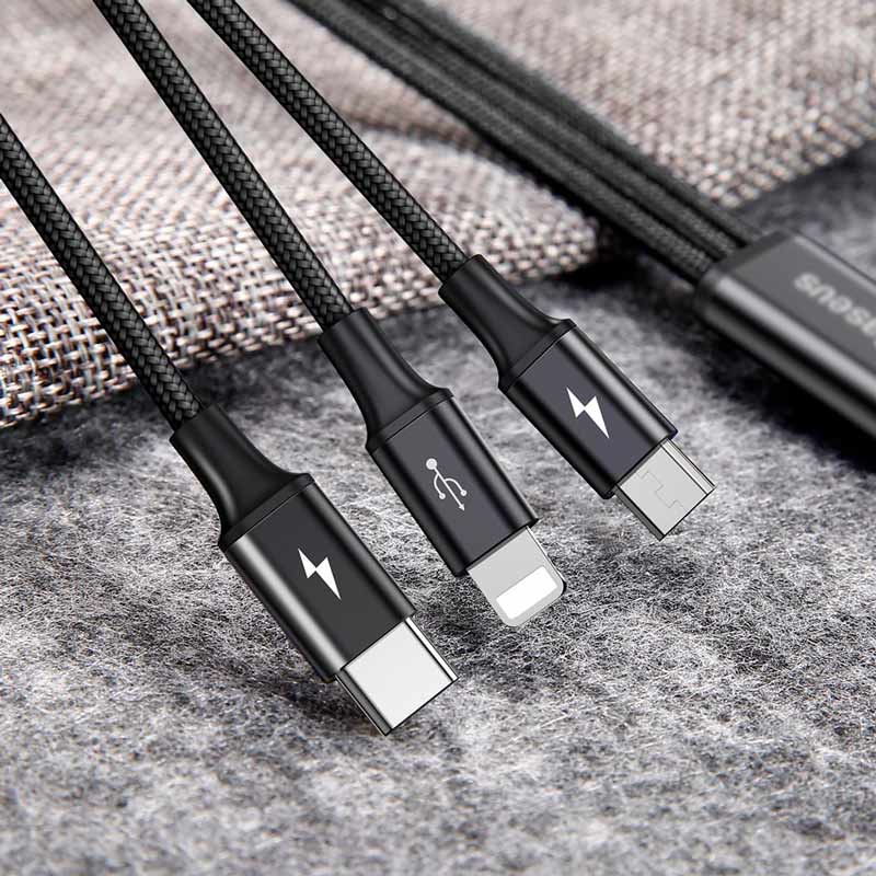 کابل 3 سر فست شارژ Baseus Rapid Series CAMLT-SU 3A 1.2m