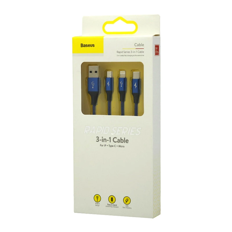 کابل 3 سر فست شارژ Baseus Rapid Series CAMLT-SU 3A 1.2m