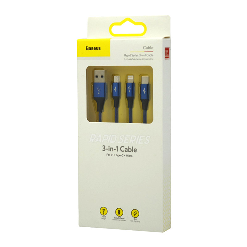 کابل 3 سر فست شارژ Baseus Rapid Series CAMLT-SU 3A 1.2m