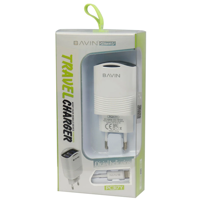شارژر دیواری Bavin PC317Y 2.4A + کابل آیفونی