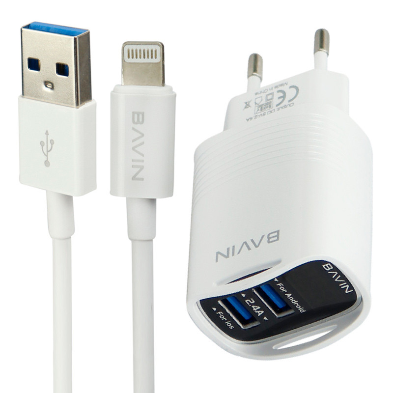 شارژر دیواری Bavin PC317Y 2.4A + کابل آیفونی