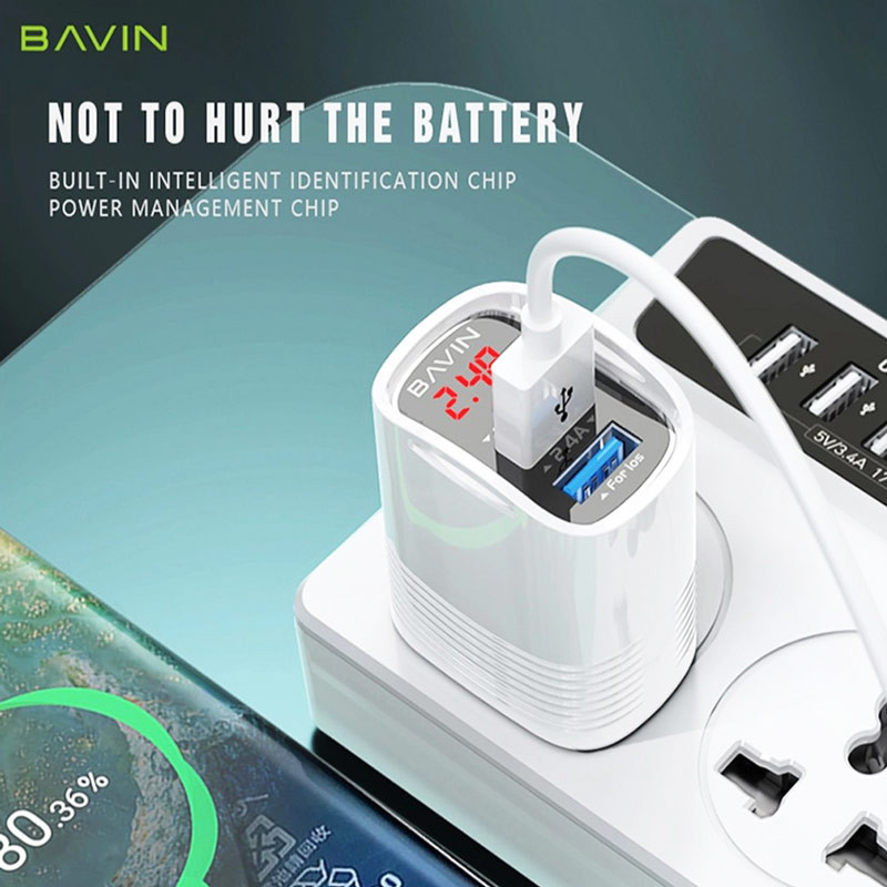 شارژر دیواری Bavin PC317Y 2.4A + کابل آیفونی