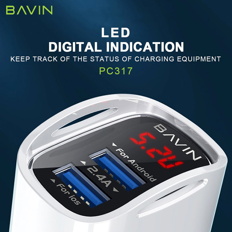 شارژر دیواری Bavin PC317Y 2Port 2.4A + کابل Type-C