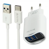 شارژر دیواری Bavin PC317Y 2Port 2.4A + کابل Type-C