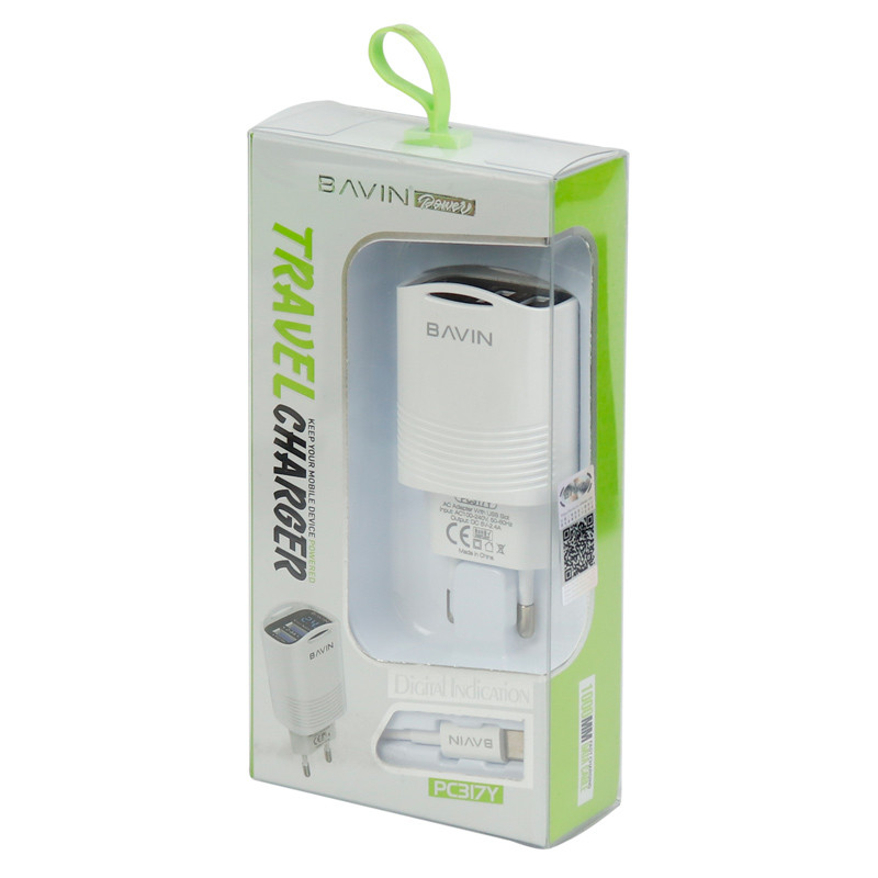 شارژر دیواری Bavin PC317Y 2Port 2.4A + کابل Type-C