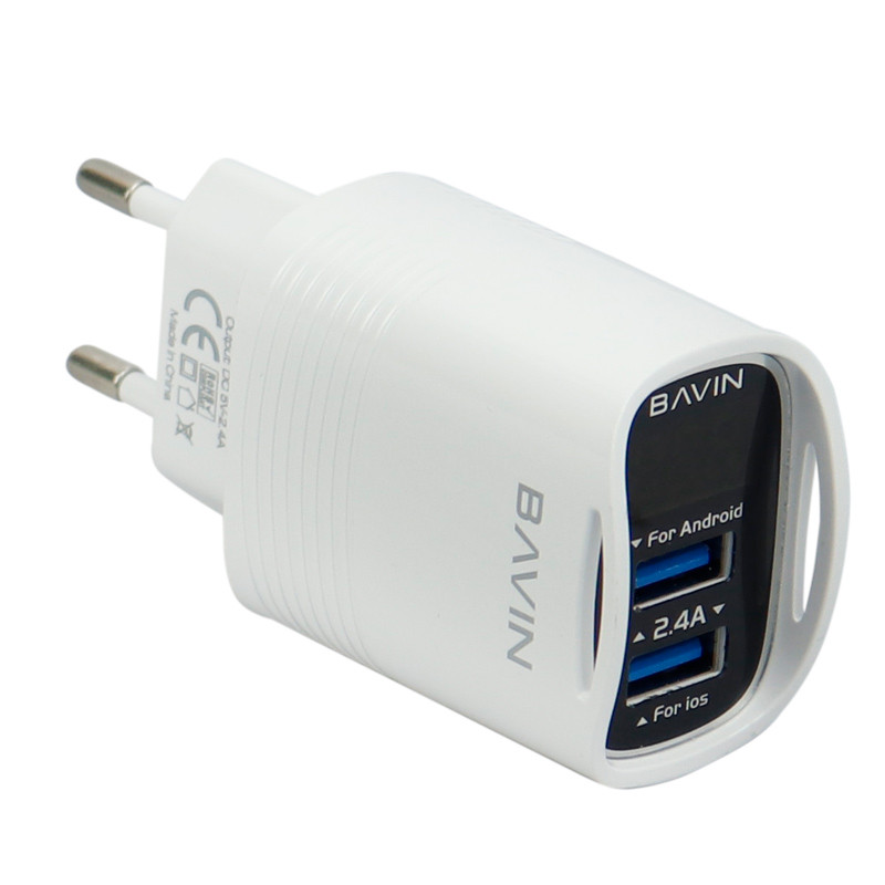 شارژر دیواری Bavin PC317Y 2Port 2.4A + کابل Type-C