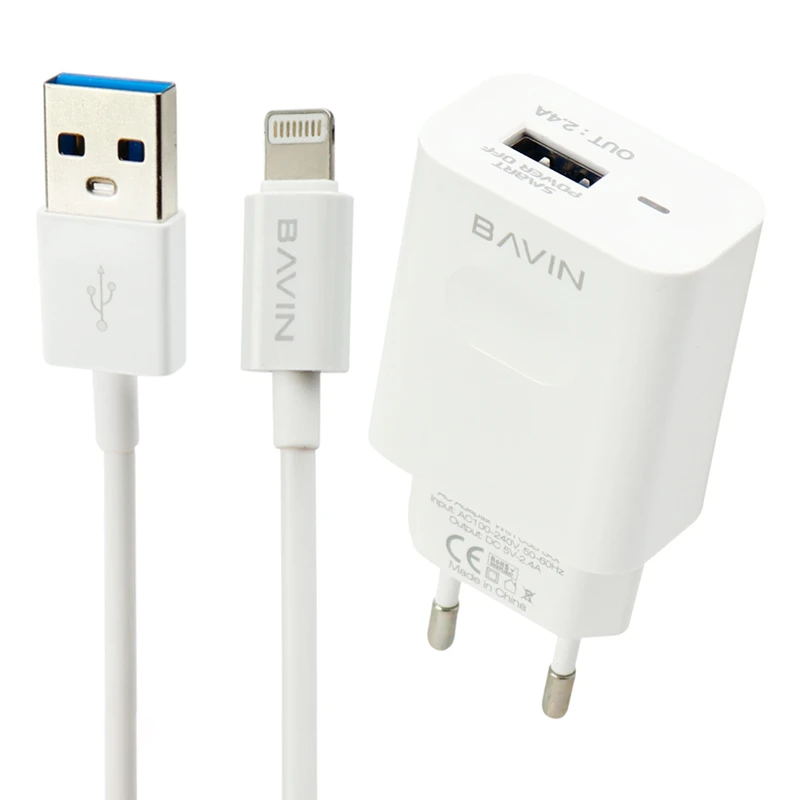 شارژر دیواری Bavin PC318Y 2.4A + کابل آیفونی