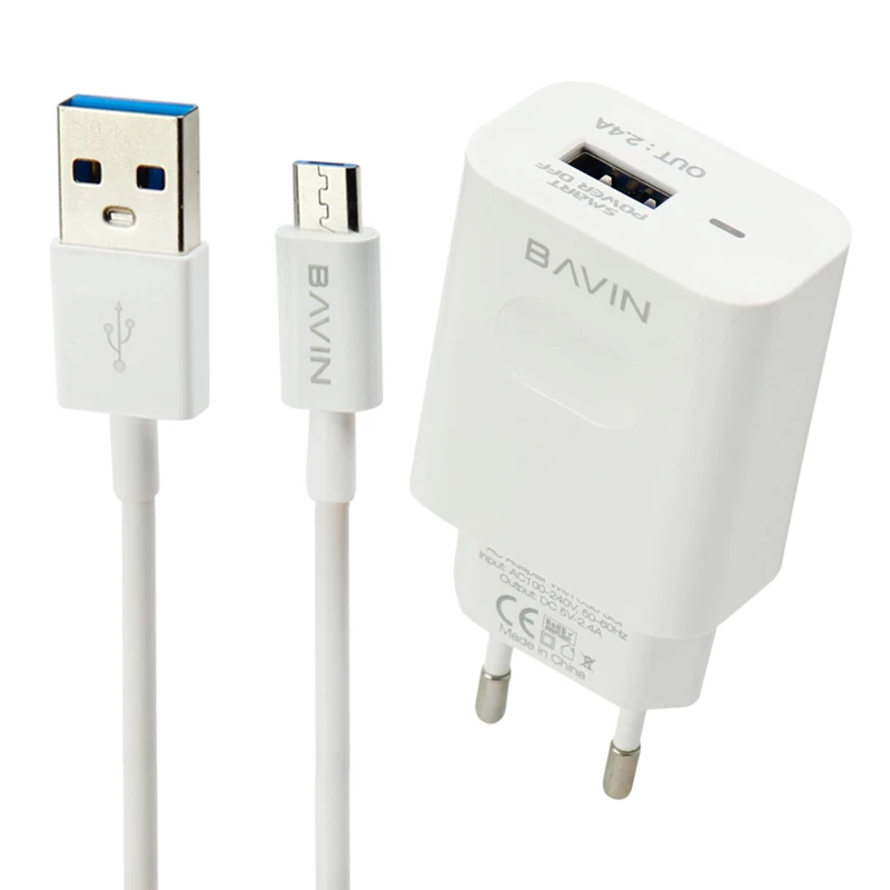 شارژر دیواری Bavin PC318Y 2.4A + کابل میکرو یو اس بی