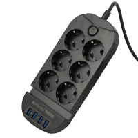 چند راهی 6 خانه برق ارت دار Bavin PC327 با کابل 2 متری + شارژر USB