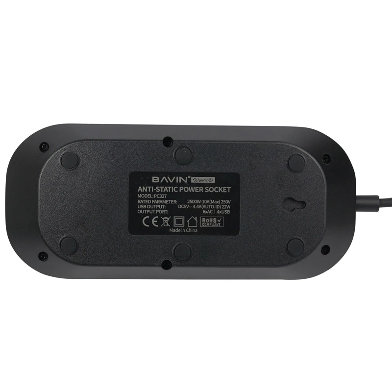 چند راهی 6 خانه ارت دار باوین PC327 با کابل 2 متری + شارژر USB