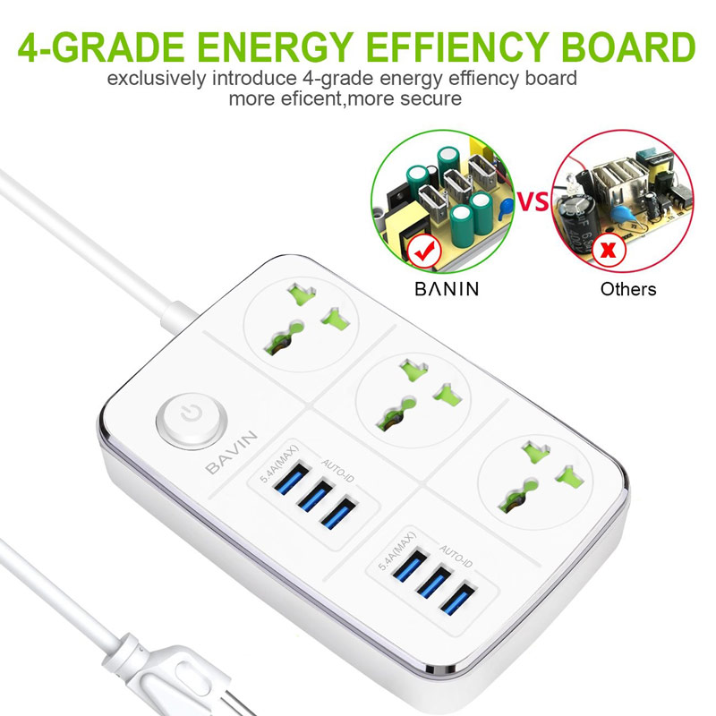 چند راهی 3 خانه برق ارت دار باوین PC588 با کابل 1٫5 متری + شارژر USB