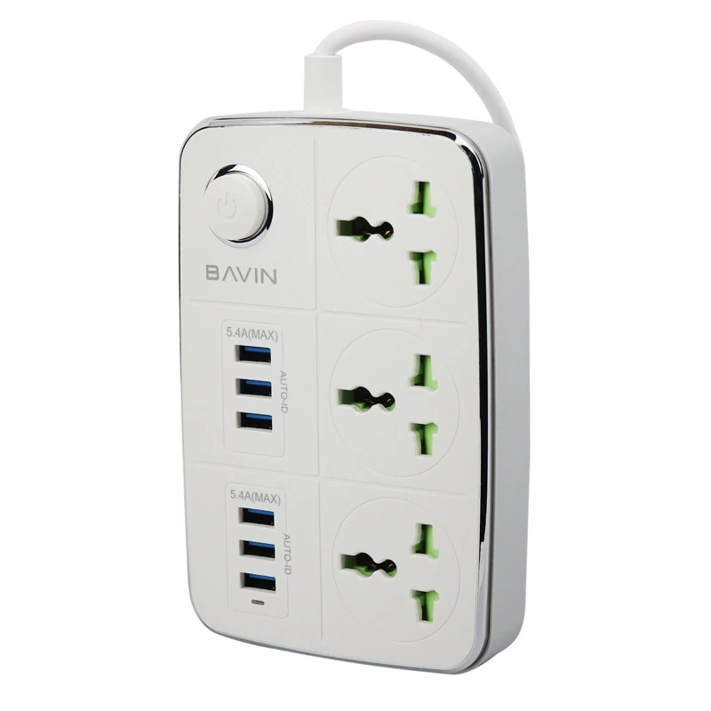 چند راهی 3 خانه ارت دار باوین PC588 با کابل 1.5 متری + شارژر USB