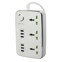 چند راهی 3 خانه برق ارت دار باوین PC588 با کابل 1٫5 متری + شارژر USB