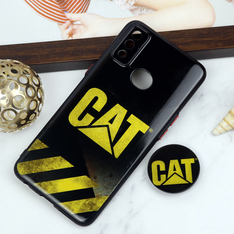 قاب PC محافظ لنز دار طرح CAT + پاپ سوکت Samsung Galaxy A10s