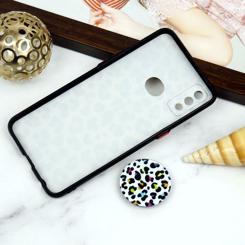 قاب PC محافظ لنز دار طرح پلنگی + پاپ سوکت Samsung Galaxy A10s