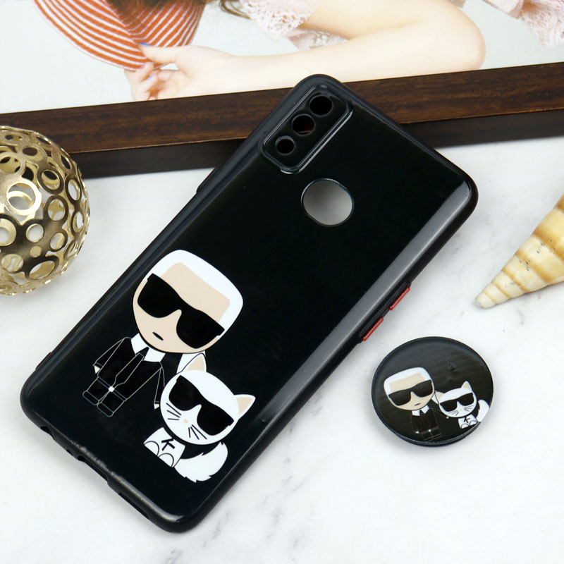 قاب PC محافظ لنز دار طرح Boss Cat + پاپ سوکت Samsung Galaxy A10s