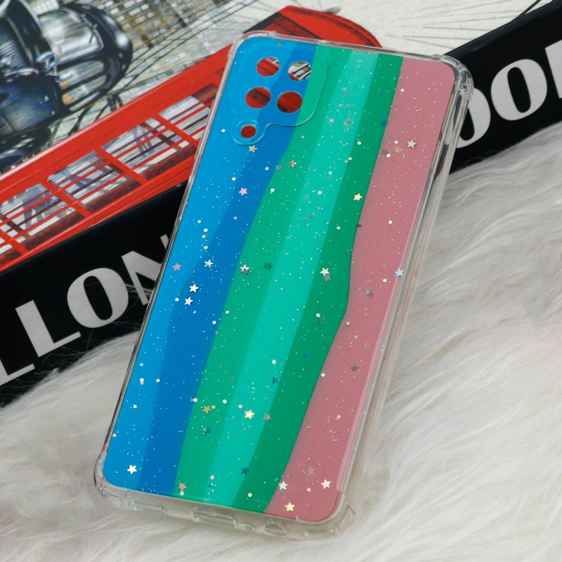 قاب سامسونگ Galaxy A12 طرح رنگین کمانی ستاره ای محافظ لنزدار
