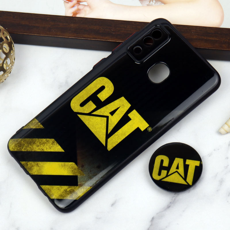 قاب PC محافظ لنز دار طرح CAT + پاپ سوکت Samsung Galaxy A20 / A30