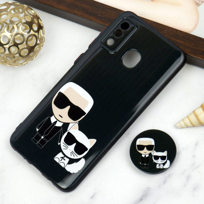 قاب PC محافظ لنز دار طرح Boss Cat + پاپ سوکت Samsung Galaxy A20 / A30