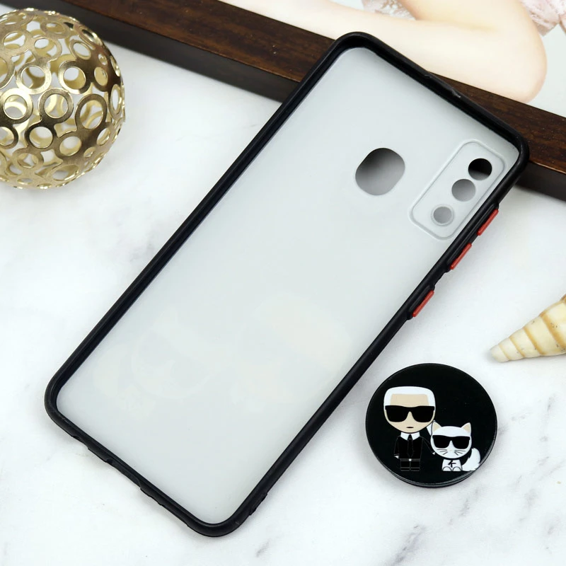 قاب PC محافظ لنز دار طرح Boss Cat + پاپ سوکت Samsung Galaxy A20 / A30