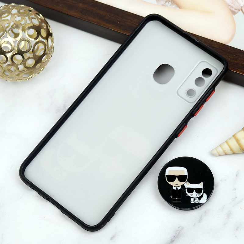 قاب PC محافظ لنز دار طرح Boss Cat + پاپ سوکت Samsung Galaxy A20 / A30