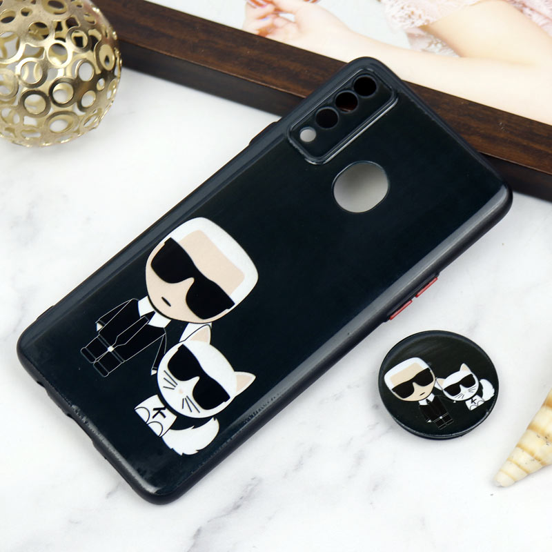 قاب PC محافظ لنز دار طرح Boss Cat + پاپ سوکت Samsung Galaxy A20s