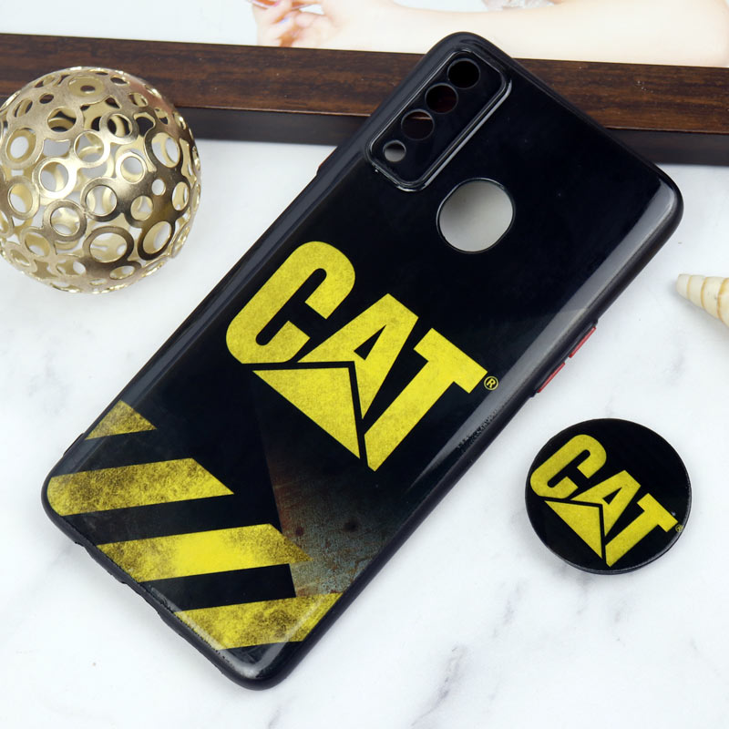 قاب PC محافظ لنز دار طرح CAT + پاپ سوکت Samsung Galaxy A20s