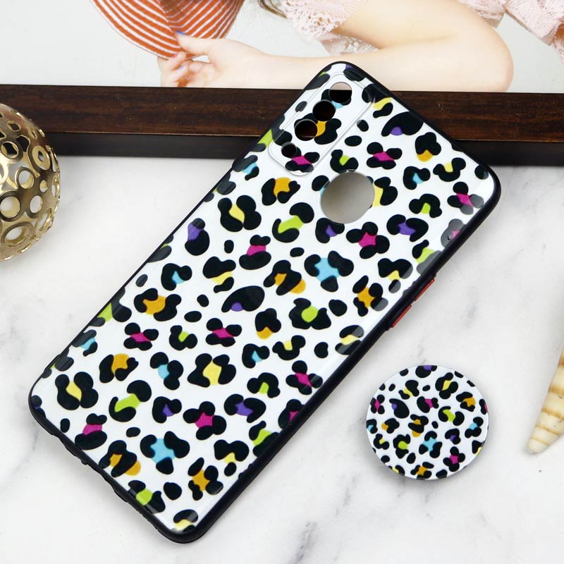 قاب PC محافظ لنز دار طرح پلنگی + پاپ سوکت Samsung Galaxy A20s