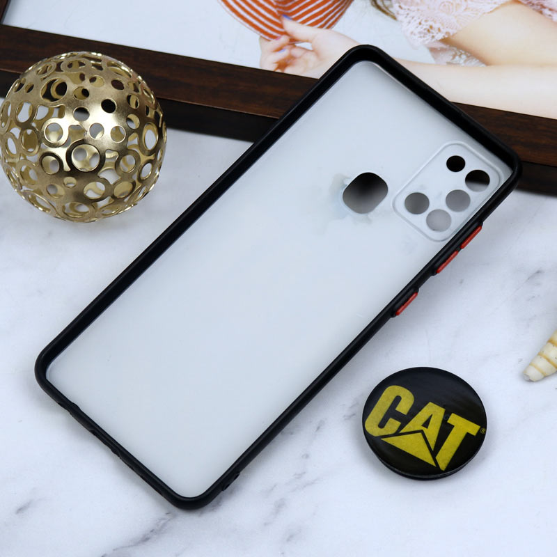 قاب PC محافظ لنز دار طرح CAT + پاپ سوکت Samsung Galaxy A21s