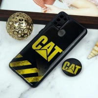 قاب PC محافظ لنز دار طرح CAT + پاپ سوکت Samsung Galaxy A21s