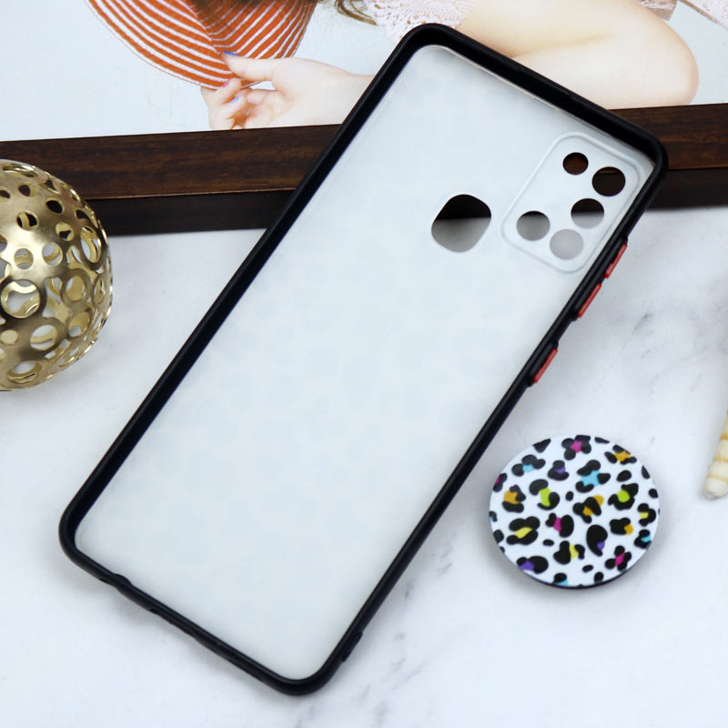 قاب PC محافظ لنز دار طرح پلنگی + پاپ سوکت Samsung Galaxy A21s