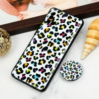 قاب PC محافظ لنز دار طرح پلنگی + پاپ سوکت Samsung Galaxy A31