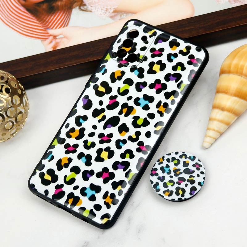 قاب PC محافظ لنز دار طرح پلنگی + پاپ سوکت Samsung Galaxy A31