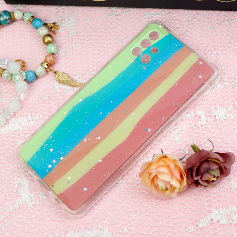 قاب سامسونگ Galaxy A51 طرح رنگین کمانی ستاره ای محافظ لنزدار