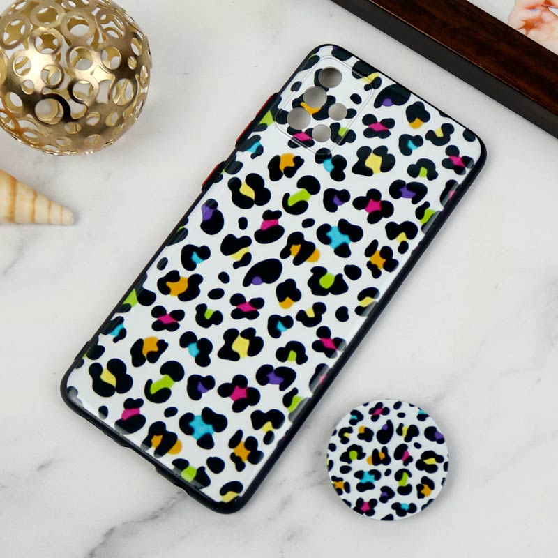 قاب PC محافظ لنز دار طرح پلنگی + پاپ سوکت Samsung Galaxy A51