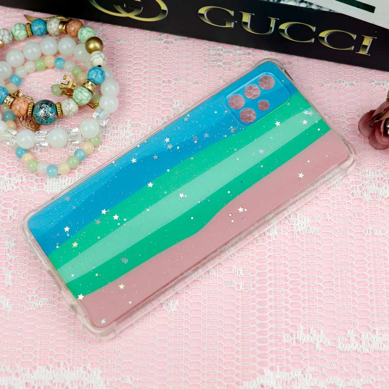 قاب سامسونگ Galaxy A51 طرح رنگین کمانی ستاره ای محافظ لنزدار