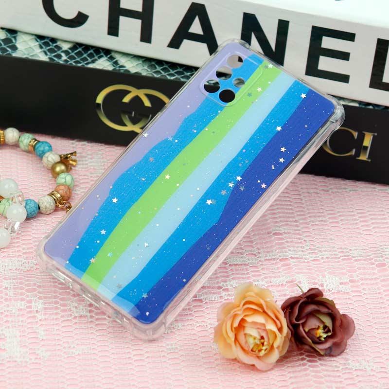 قاب سامسونگ Galaxy A51 طرح رنگین کمانی ستاره ای محافظ لنزدار