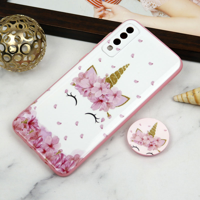 قاب PC محافظ لنز دار طرح یونیکورن + پاپ سوکت Samsung Galaxy A70