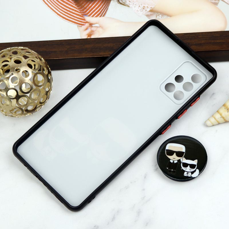 قاب PC محافظ لنز دار طرح Boss Cat + پاپ سوکت Samsung Galaxy A71