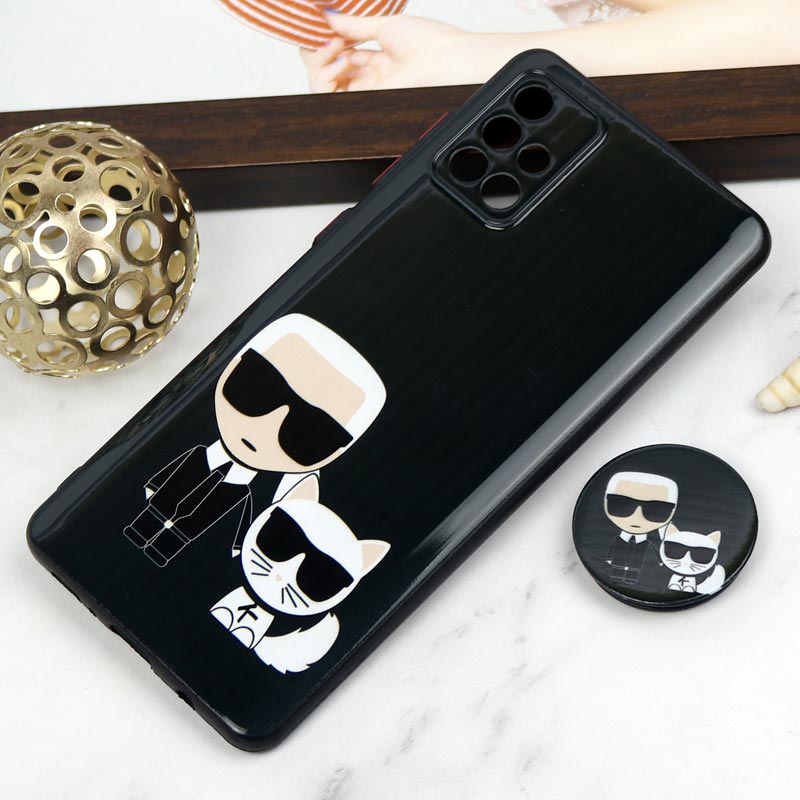 قاب PC محافظ لنز دار طرح Boss Cat + پاپ سوکت Samsung Galaxy A71