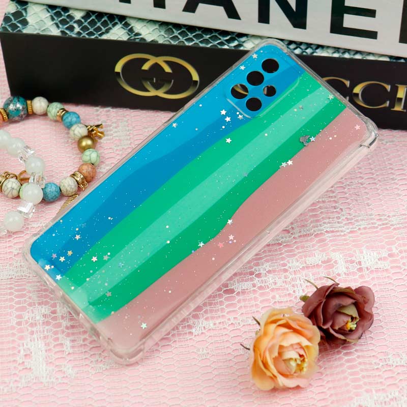 قاب سامسونگ Galaxy A71 طرح رنگین کمانی ستاره ای محافظ لنزدار