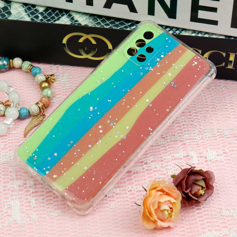 قاب سامسونگ Galaxy A71 طرح رنگین کمانی ستاره ای محافظ لنزدار