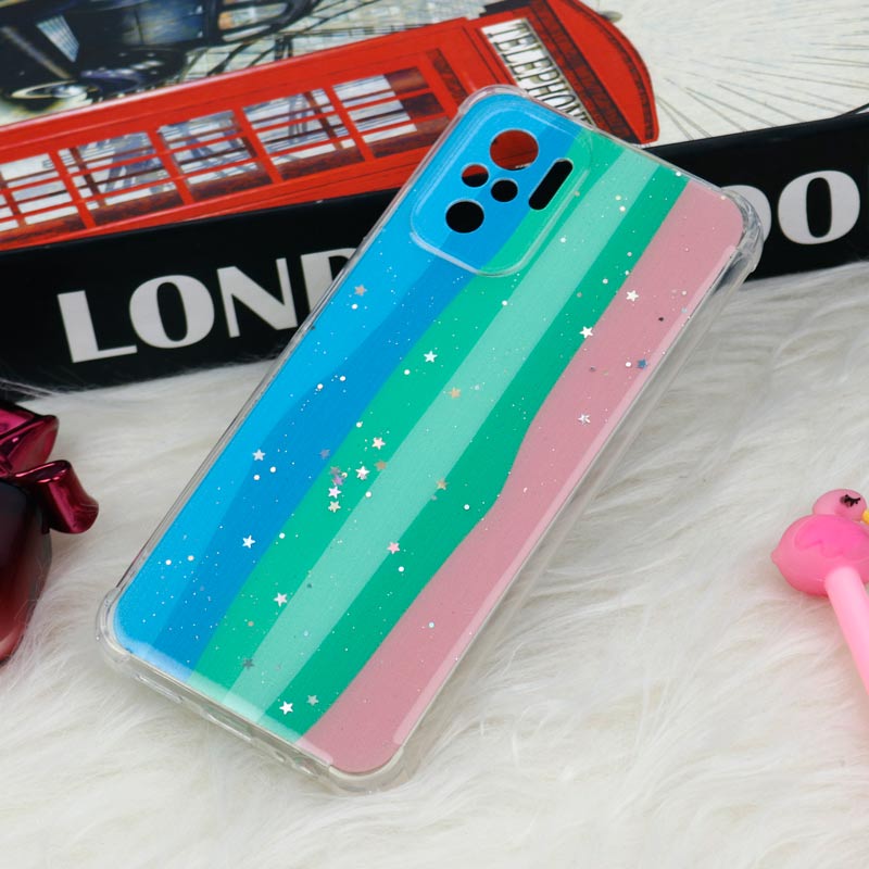 قاب شیائومی Redmi Note 10 طرح رنگین کمانی ستاره ای محافظ لنزدار